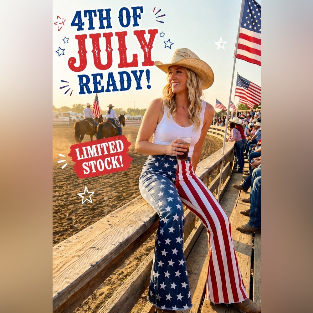 Women’s 4th of July Bell Bottom Jeans American Flag USA Festival Pants